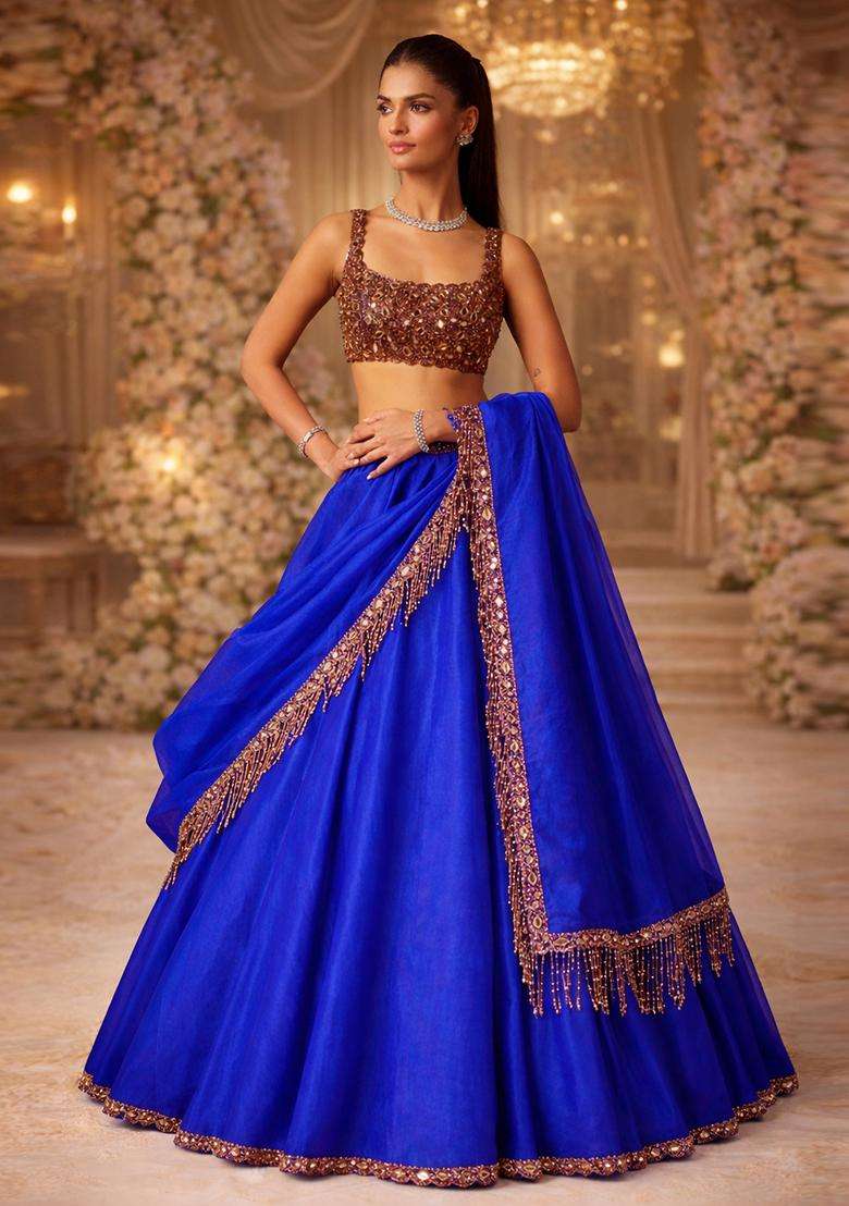 Royal Blue  Embroidered Bridal Lehenga Set - Indya