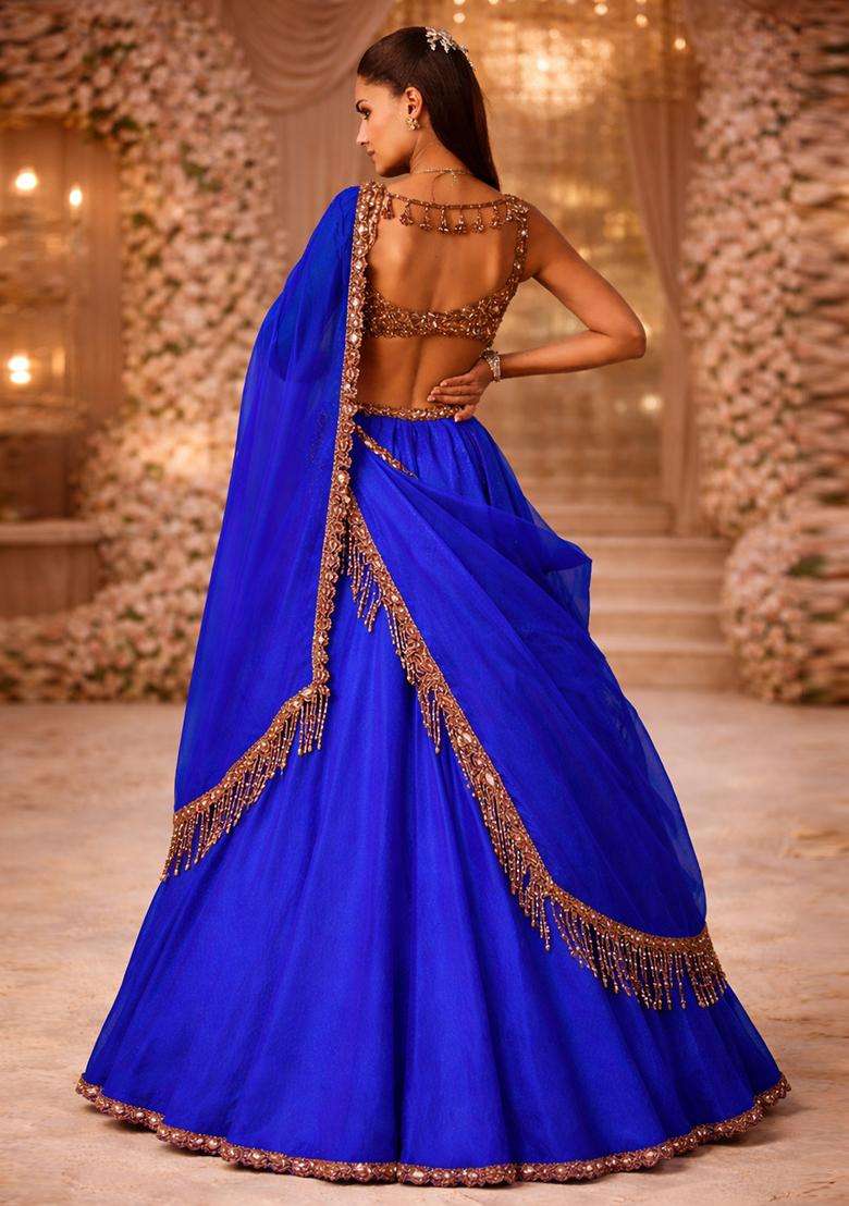 Royal Blue  Embroidered Bridal Lehenga Set - Indya