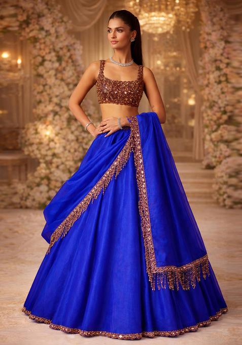 Royal Blue Embroidered Bridal Lehenga Set — view on Indya