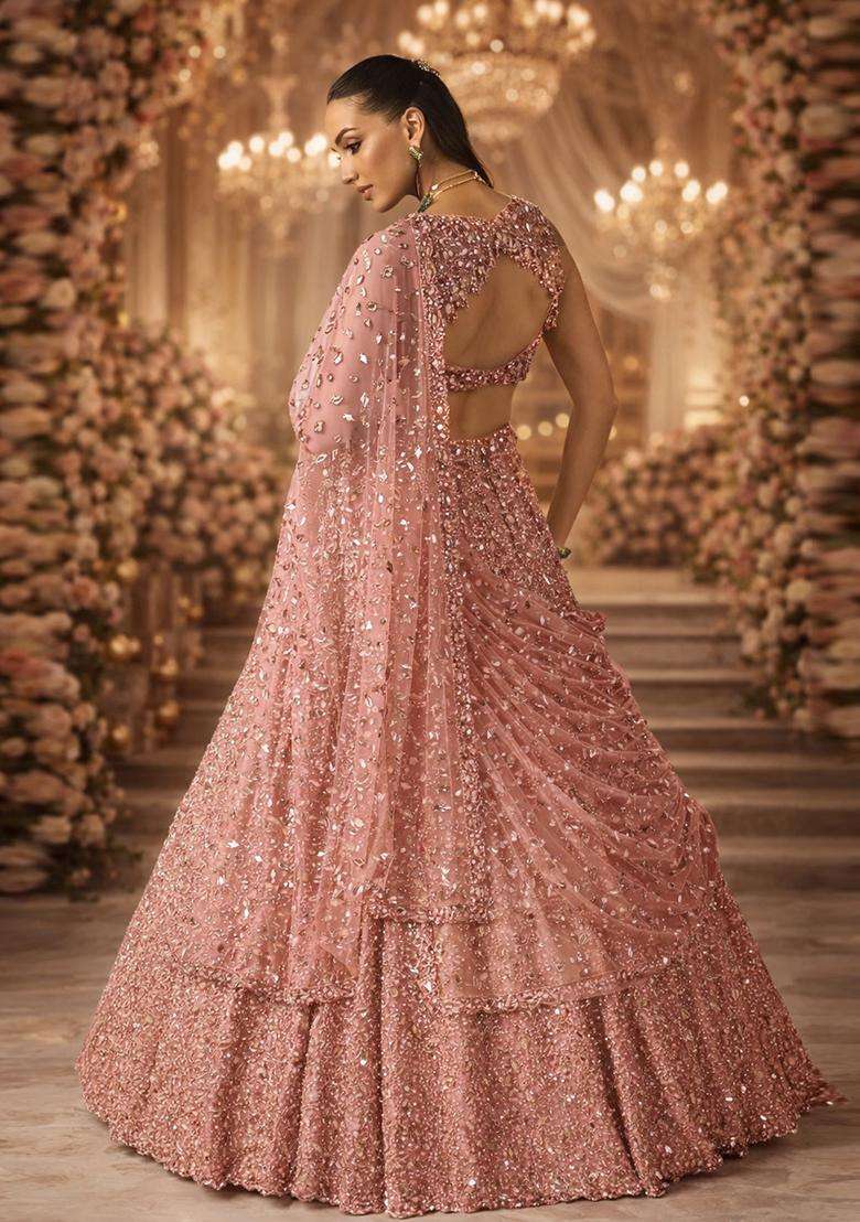 Soft Peach Embroidered Bridal Lehenga Set - Indya