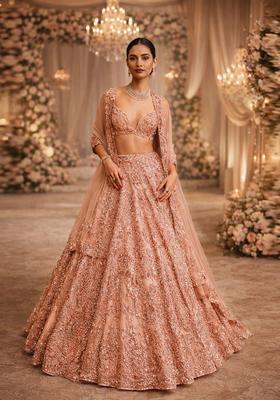 Rose Gold Embroidered Bridal Lehenga Set