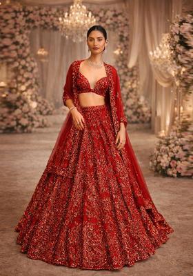 Red Embroidered Bridal Lehenga Set