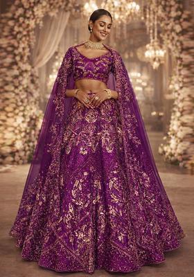 Deep Purple Embroidered Bridal Lehenga Set