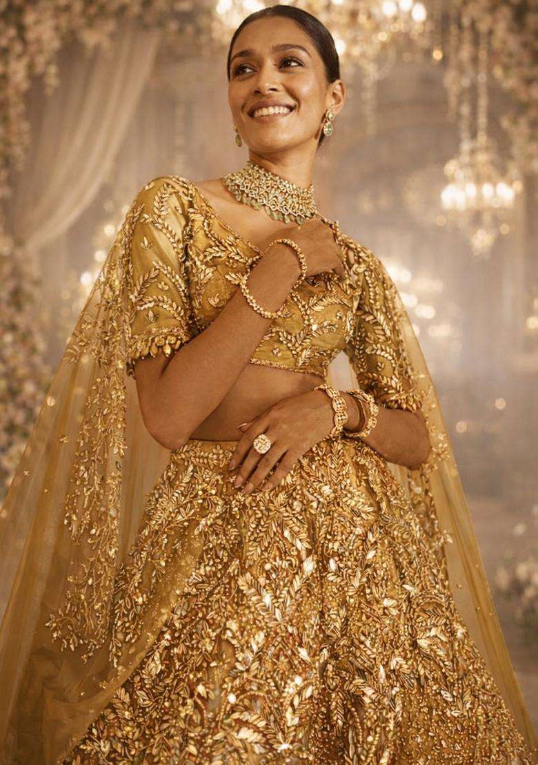 Gold  Embroidered Bridal Lehenga Set - Indya