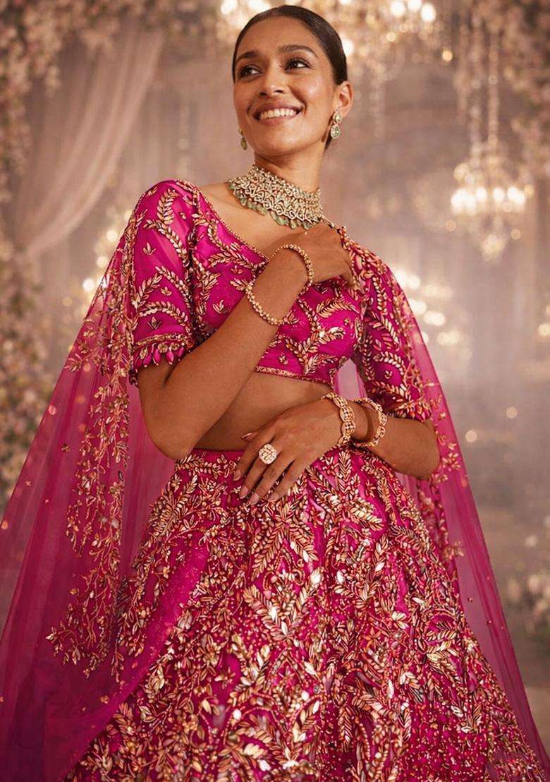 Rani Pink Embroidered Bridal Lehenga Set - Indya