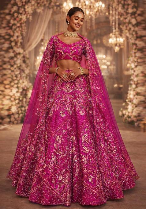 Rani Pink Embroidered Bridal Lehenga Set — view on Indya