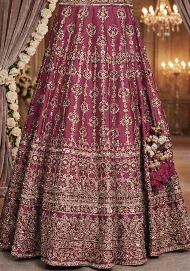 Magenta Embroidered Bridal Lehenga Set - Indya