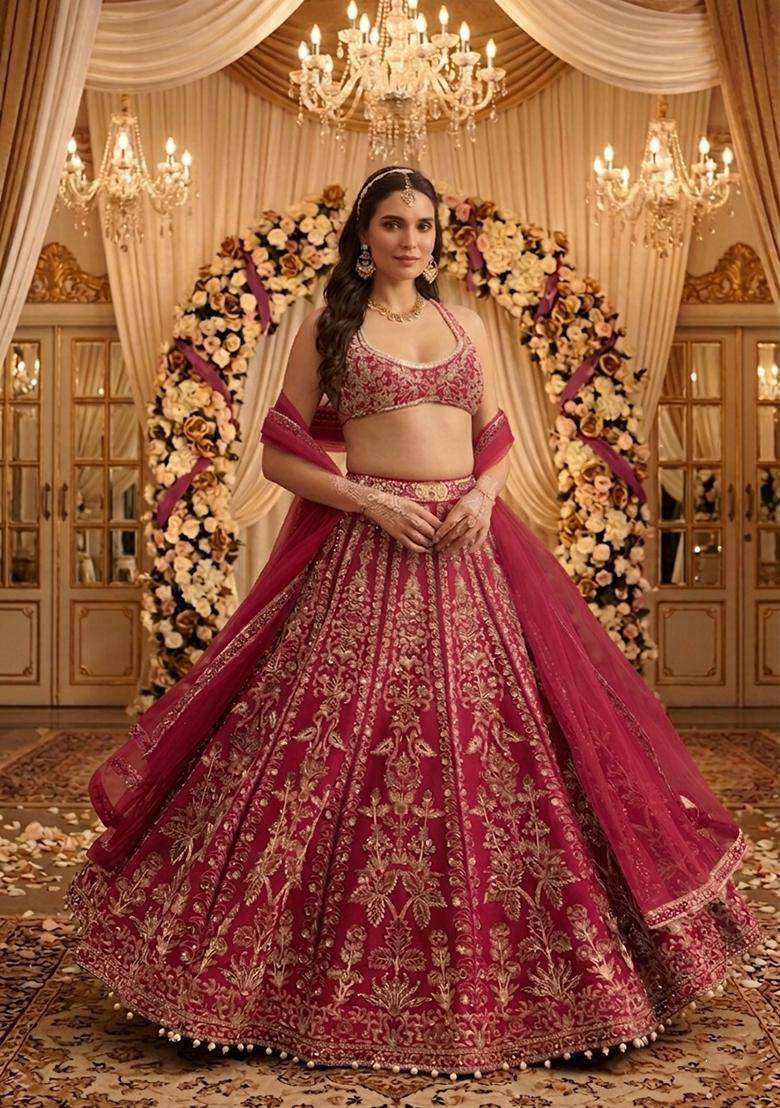 Rani Pink Embroidered Bridal Lehenga Set - Indya