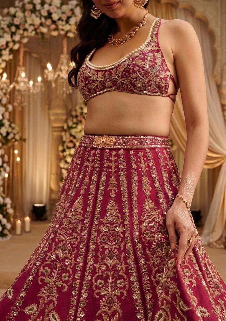 Rani Pink Embroidered Bridal Lehenga Set - Indya