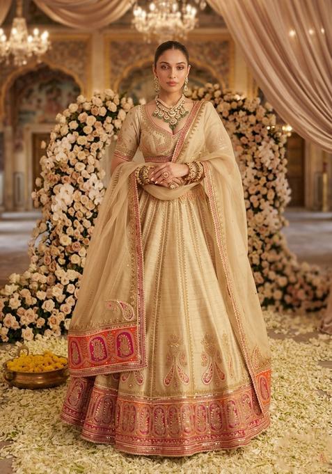 Off White Embroidered Bridal Lehenga Set — view on Indya