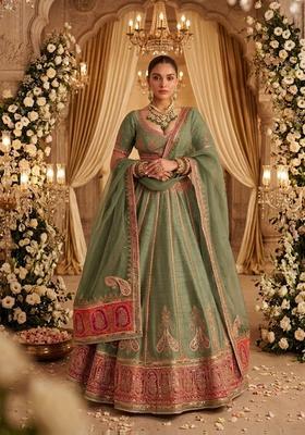 Sage Green Embroidered Bridal Lehenga Set