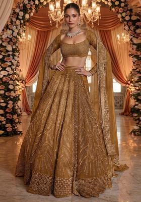 Mustard Yellow  Embroidered Bridal Lehenga Set