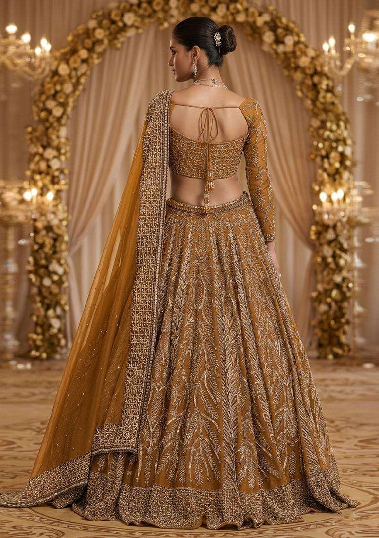 Mustard Yellow  Embroidered Bridal Lehenga Set - Indya