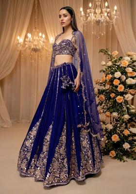 Royal Blue  Embroidered Bridal Lehenga Set