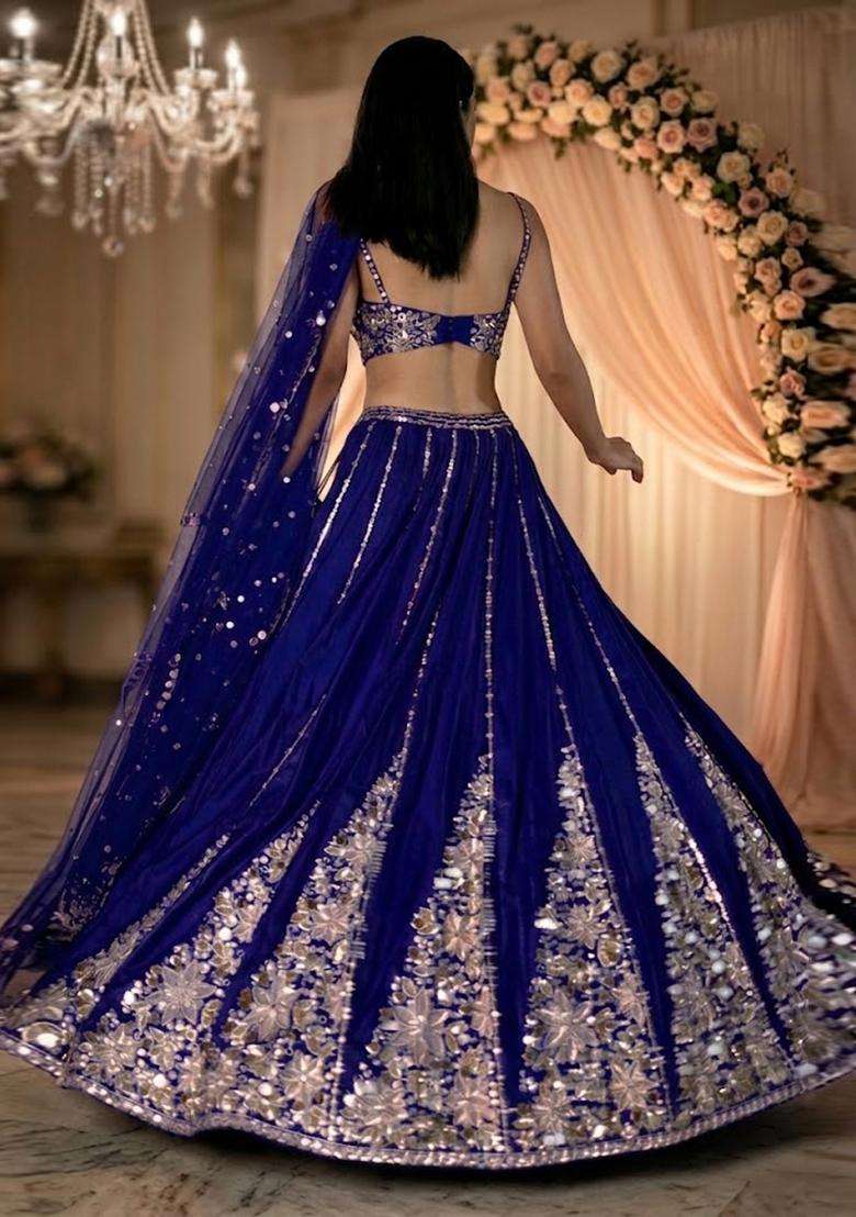 Royal Blue  Embroidered Bridal Lehenga Set - Indya