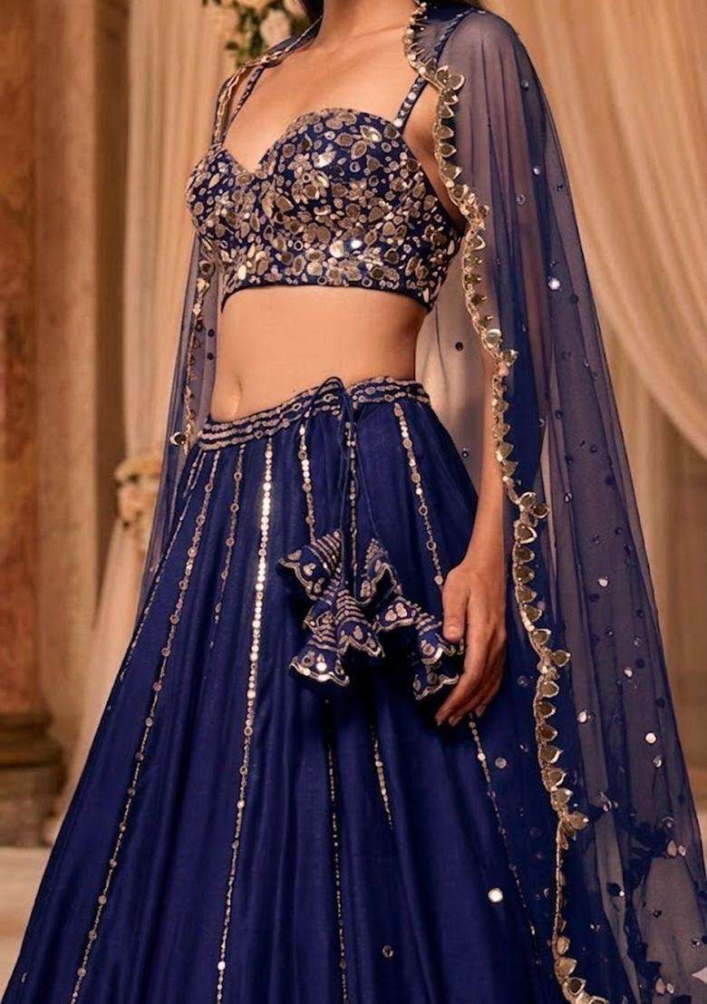 Royal Blue  Embroidered Bridal Lehenga Set - Indya