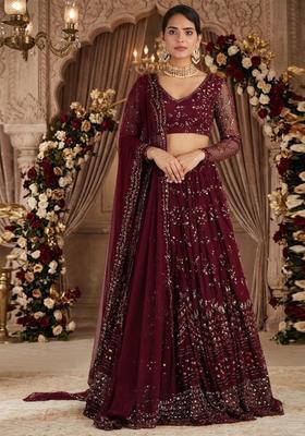 Deep Maroon Embroidered Bridal Lehenga Set