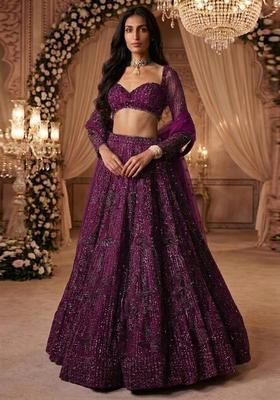 Purple Embroidered Bridal Lehenga Set