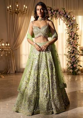 Sage Green Embroidered Bridal Lehenga Set