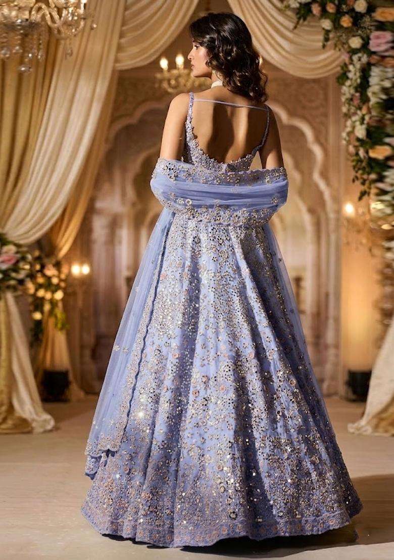 Lavendar  Embroidered Bridal Lehenga Set - Indya