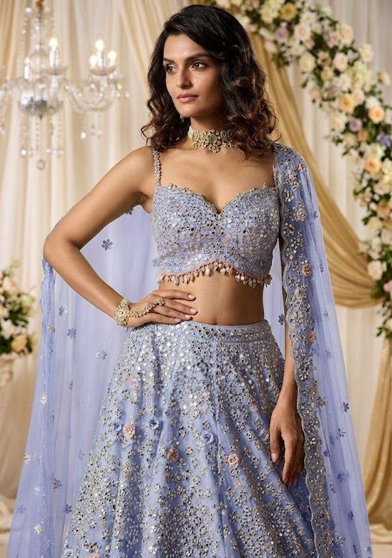 Lavendar  Embroidered Bridal Lehenga Set - Indya