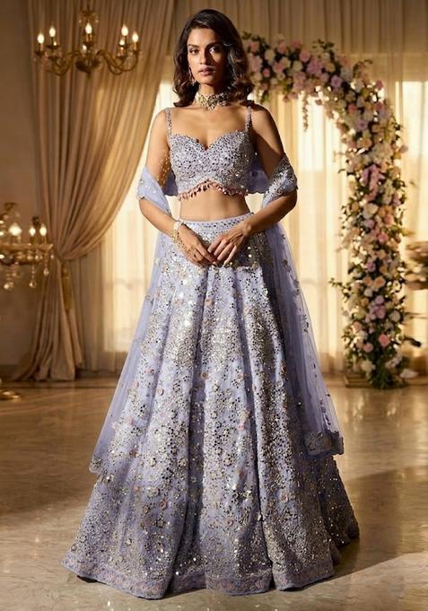 Lavendar Embroidered Bridal Lehenga Set — view on Indya