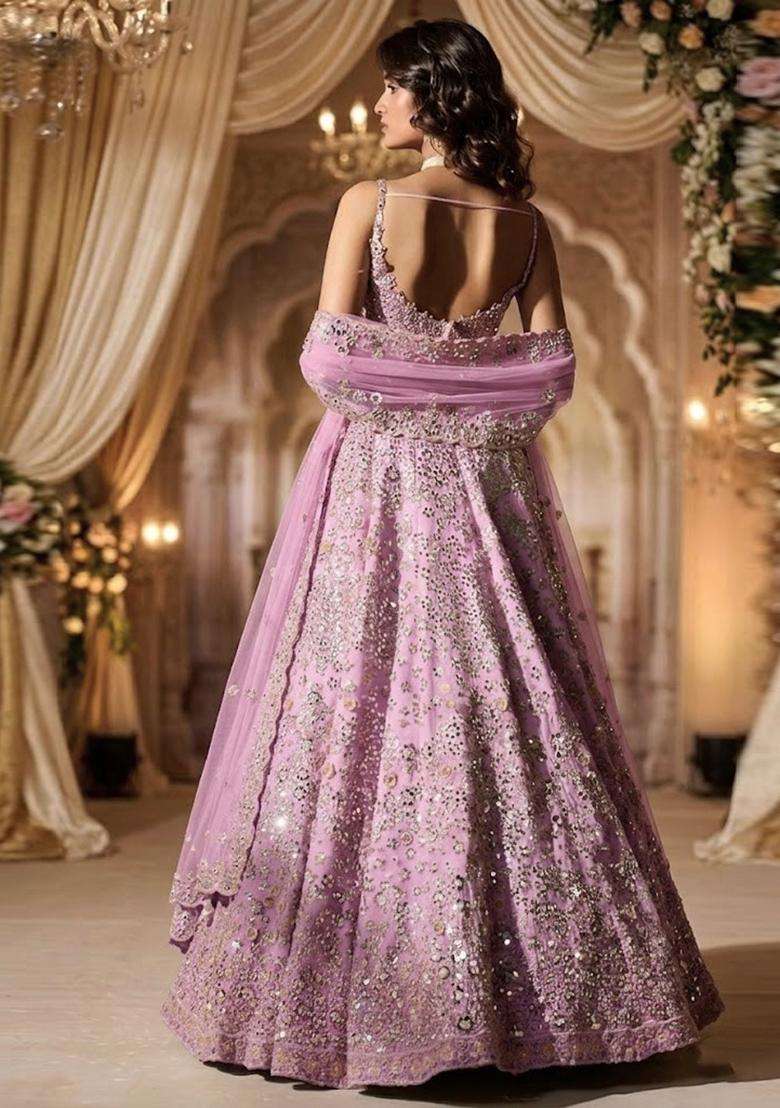 Light Pink Embroidered Bridal Lehenga Set - Indya