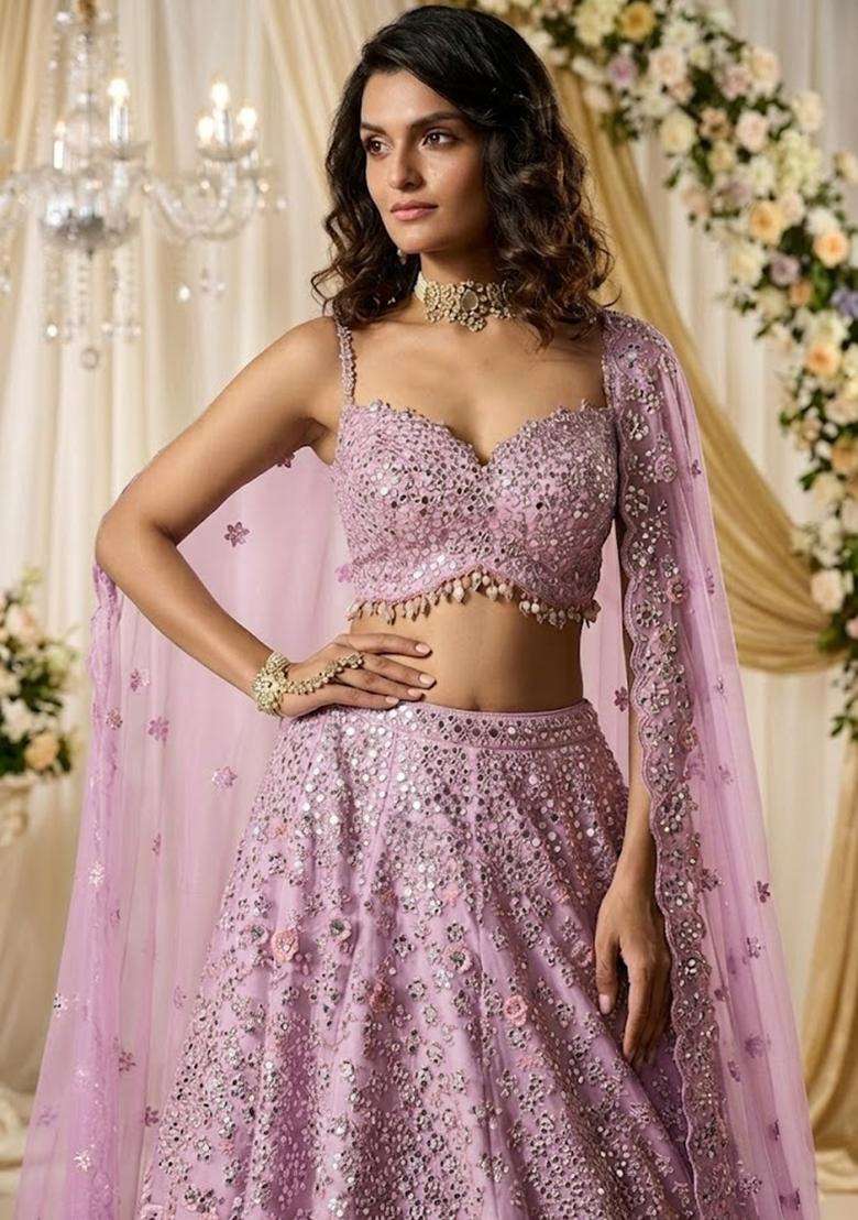 Light Pink Embroidered Bridal Lehenga Set - Indya