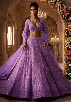 Light Purple Embroidered Bridal Lehenga Set