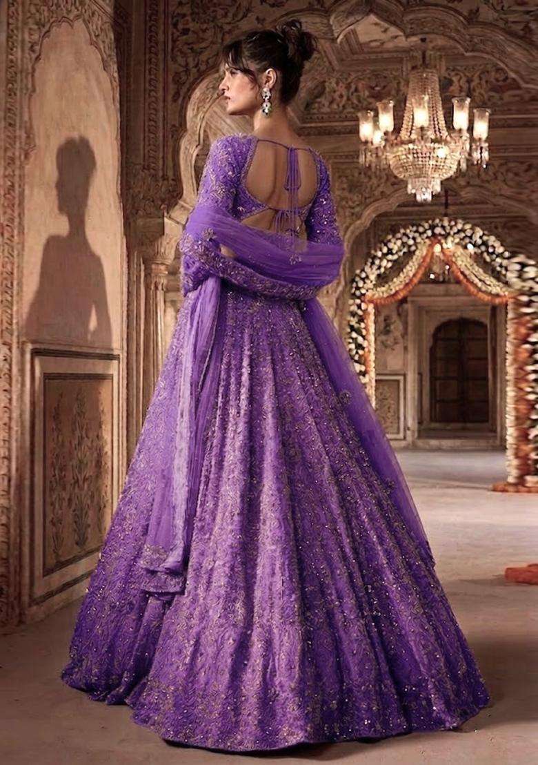 Light Purple Embroidered Bridal Lehenga Set - Indya