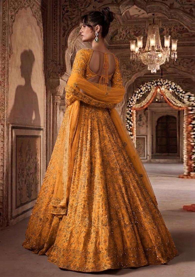 Mustard Yellow  Embroidered Bridal Lehenga Set - Indya