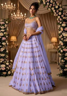 Lavendar  Embroidered Bridal Lehenga Set