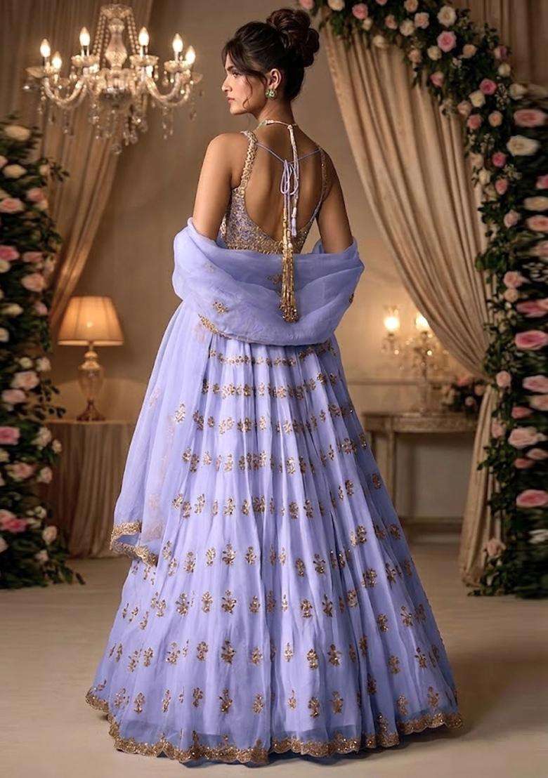Lavendar  Embroidered Bridal Lehenga Set - Indya