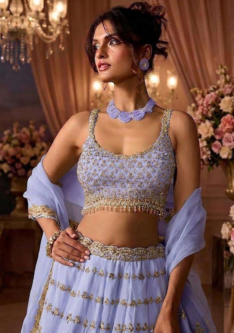 Lavendar  Embroidered Bridal Lehenga Set - Indya