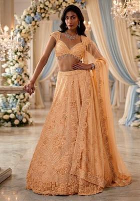Peach  Embroidered Bridal Lehenga Set