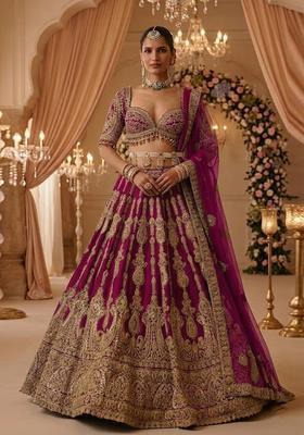 Royal Pink Embroidered Bridal Lehenga Set