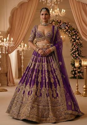 Purple Embroidered Bridal Lehenga Set