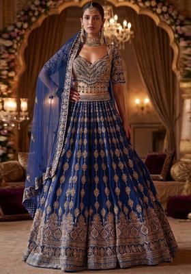 Navy Blue Embroidered Bridal Lehenga Set