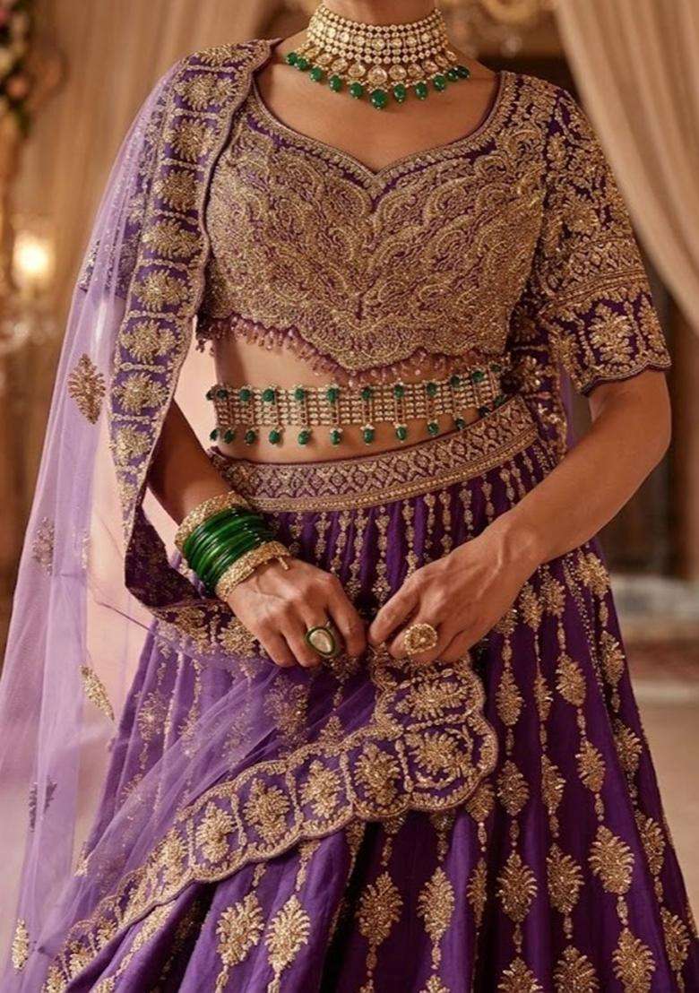 Purple Embroidered Bridal Lehenga Set - Indya