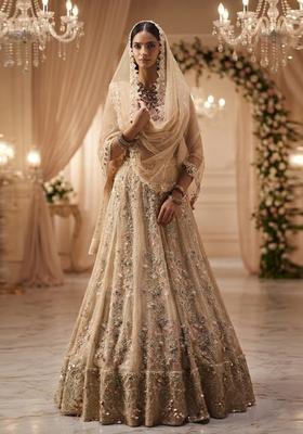Champagne Gold Embroidered Bridal Lehenga Set