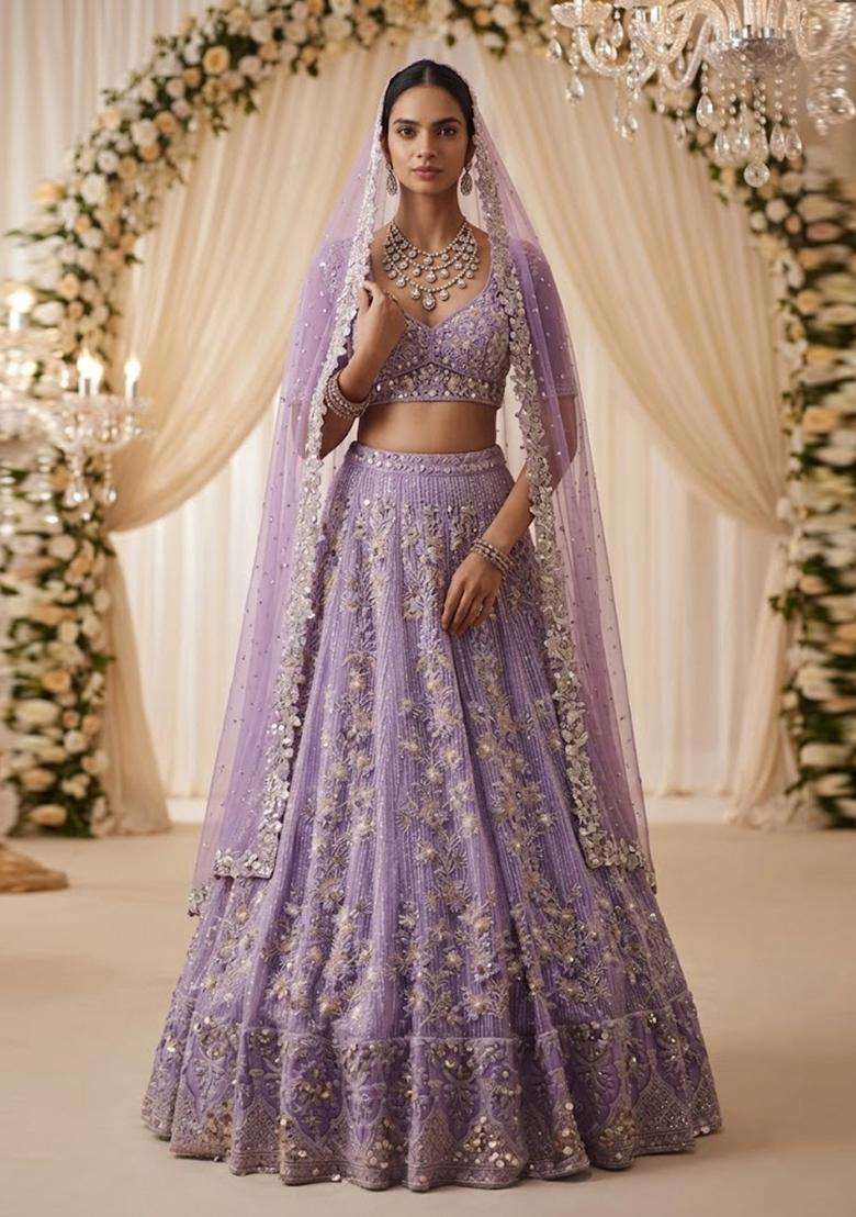 Lavendar  Embroidered Bridal Lehenga Set - Indya