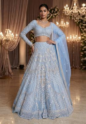 Powder Blue Embroidered Bridal Lehenga Set