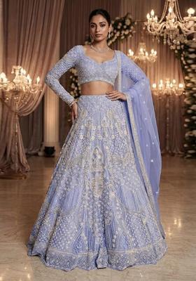 Lavendar  Embroidered Bridal Lehenga Set
