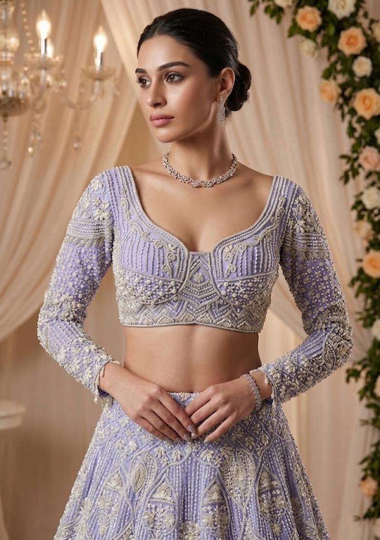 Lavendar  Embroidered Bridal Lehenga Set - Indya