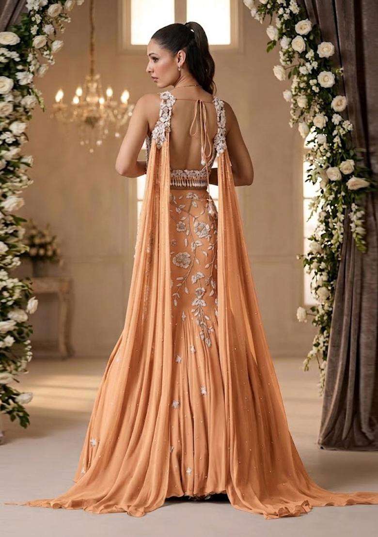 Peach  Embroidered Bridal Lehenga Set - Indya