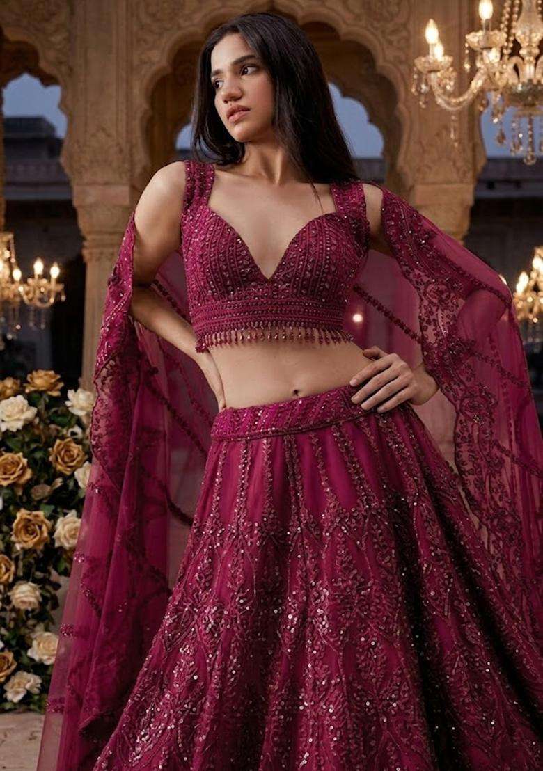 Rani Pink Embroidered Bridal Lehenga Set - Indya