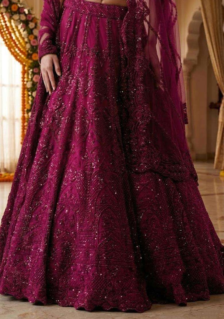 Rani Pink Embroidered Bridal Lehenga Set - Indya