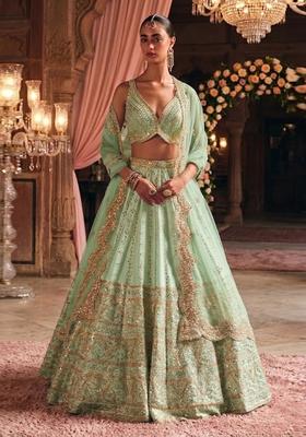 Pastel Green Embroidered Bridal Lehenga Set