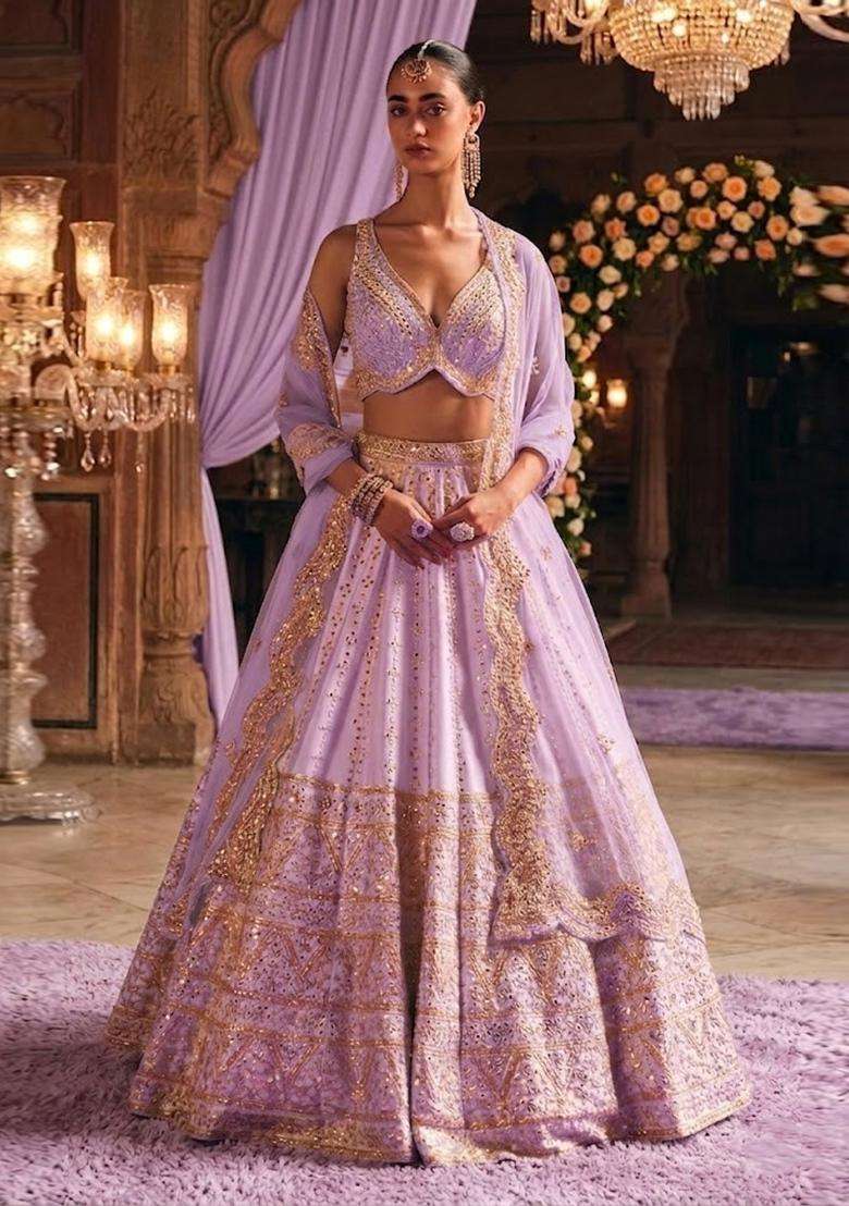 Lavendar  Embroidered Bridal Lehenga Set - Indya