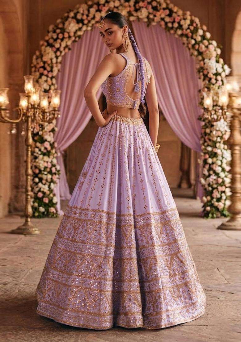 Lavendar  Embroidered Bridal Lehenga Set - Indya